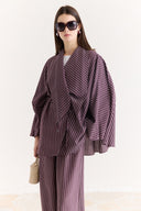 Jacket Collar Striped Trouser Set