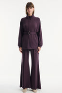 Belted Detail Stand-Up Collar Relaxed Trouser Set