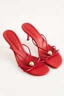 Oval Stone Detailed Heeled Slippers