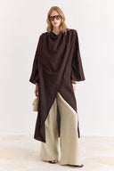 Draped Abaya Dress with Padded Shoulders and Wrap Closure