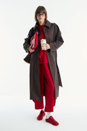Long Trench Coat with Epaulet and Belt Detail