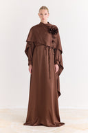 Alya Floral Evening Dress with Cape Detail