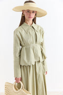 Cuffed Embroidered Detail Linen Skirt Set