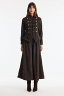 Button-Front Stitched Detail Denim Set with Trousers