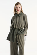 Wide-Collar Trimmed Wide-Leg Trouser Set