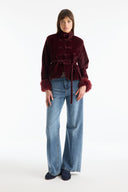 Patterned Jacket with Feather Detail and Button-Loop Closure