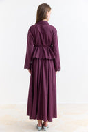 Cuffed Embroidered Detail Linen Skirt Set