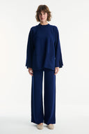 Scarf-Detailed Knitted Trousers Set