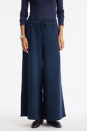 Piped Sash-Tie Straight-Leg Knit Trousers