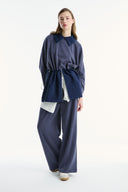 Wide Collar Trimmed Wide-Leg Trouser Set