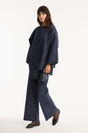 Shawl Collar Metallic Knit Set with Trousers