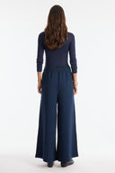 Piped Sash-Tie Straight-Leg Knit Trousers