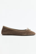 Bow Detail Genuine Suede Leather Ballerinas
