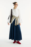 Stitched Detail Flared Denim Skirt