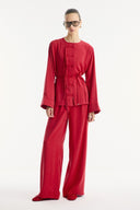 Button-Detailed Trousers Set