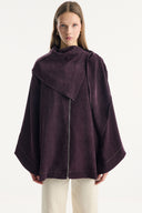Zippered Denim Jacket with Shawl Collar Detail