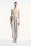 Velvet-Feel Trousers with Dart Details and Diagonal Look