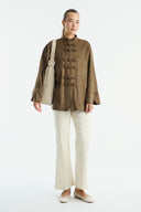 Suede Shirt with Front Button Placket
