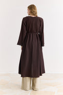 Draped Abaya Dress with Padded Shoulders and Wrap Closure