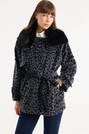 Collar Faux Fur Detailed Quilted Jacket - Grey