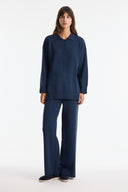 Buttoned High Neck Knitted Trousers Set