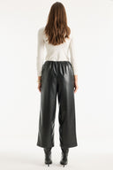 Fleece-Lined Faux Leather Trousers - Black