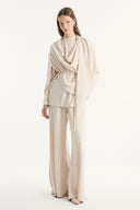 Shawl Collar Belted Ribbed Trouser Set
