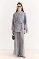 Jacket Collar Striped Trouser Set
