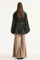 Zippered Denim Jacket with Shawl Collar Detail