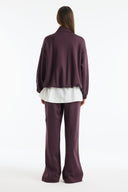 Mock Neck Contrast Trim Comfortable Trousers Set - Plum