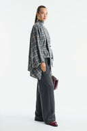 High-Neck Plaid Poncho