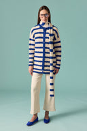 Scarf-Detail Striped Knitted Cardigan