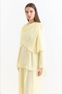 Shoulder Pleat Detail Yoryo Chiffon Pants Set