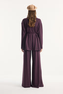 Shawl Collar Belted Ribbed Trouser Set