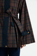 Collared Waxed-Look Plaid Parka