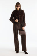 Self-Patterned Feather-Trimmed Buttoned Jacket