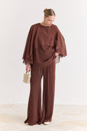 Cross-Cape Detail Yoryo Chiffon Pants Set