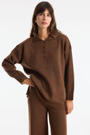 Buttoned High Neck Knitted Trousers Set