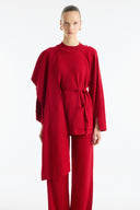 Scarf-Detailed Knitted Trousers Set