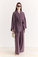 Jacket Collar Striped Trouser Set