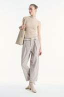 Velvet-Feel Trousers with Dart Details and Diagonal Look