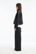 Relaxed Fit Mock Neck Contrast Trim Pants Set - Black