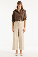 Fleece-Lined Faux Leather Trousers - Dark Beige