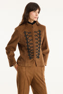 Suede-Look Jacket with Piping Detail