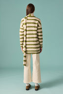 Scarf-Detail Striped Knitted Cardigan