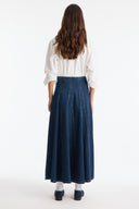 Stitched Detail Flared Denim Skirt