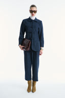 Velvet-Look Front Pleat Diagonal Jacket