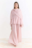 Shoulder Pleat Detail Yoryo Chiffon Pants Set