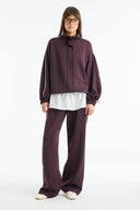 Mock Neck Contrast Trim Comfortable Trousers Set - Plum