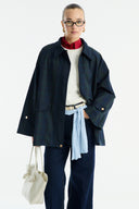 Collared Wax-Look Plaid Parka